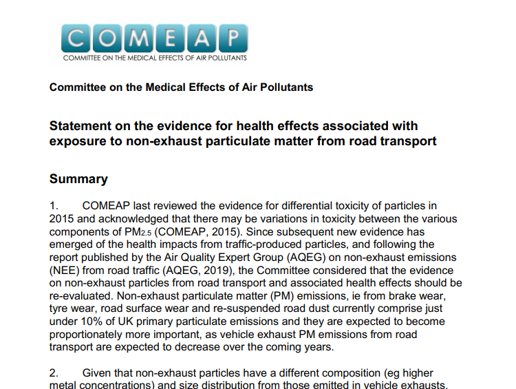 COMEAP: no compelling evidence of risk from tyre particles