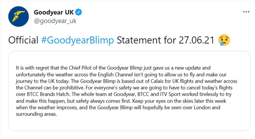 Goodyear Blimp’s UK visit postponed