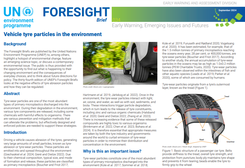 UN briefing calls for further tyre particulate research and legislation